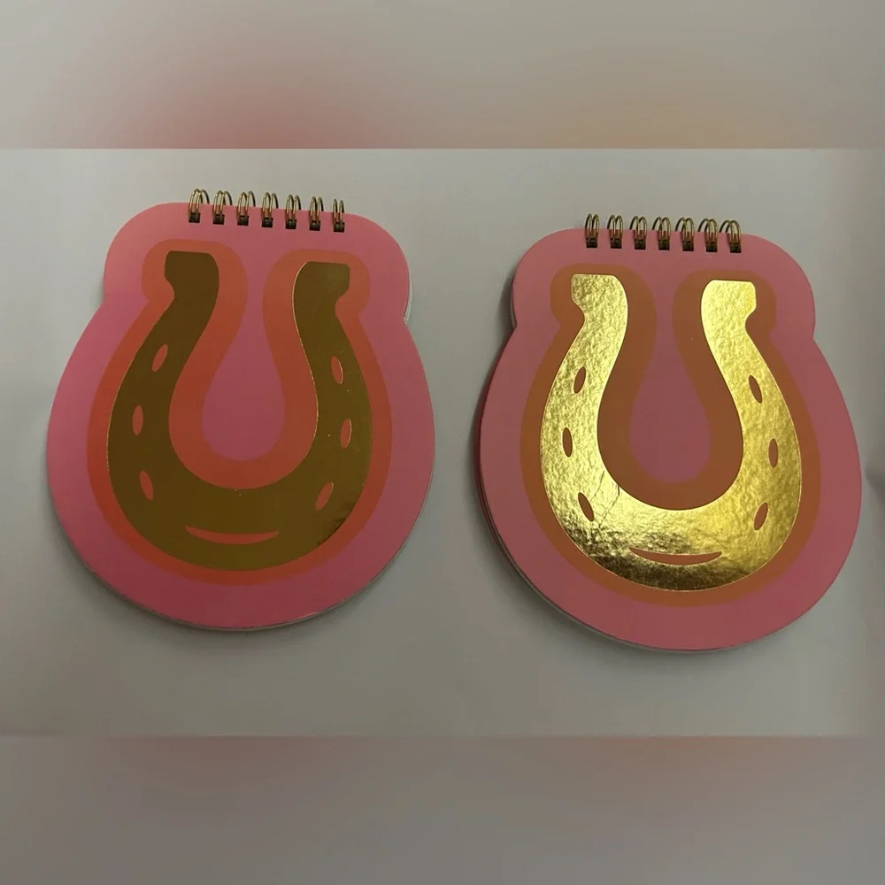 New 2 Pink Pads of Paper Gold Horseshoe 50 Pages 5 1/2”x5” Spiral Top 16 Lines